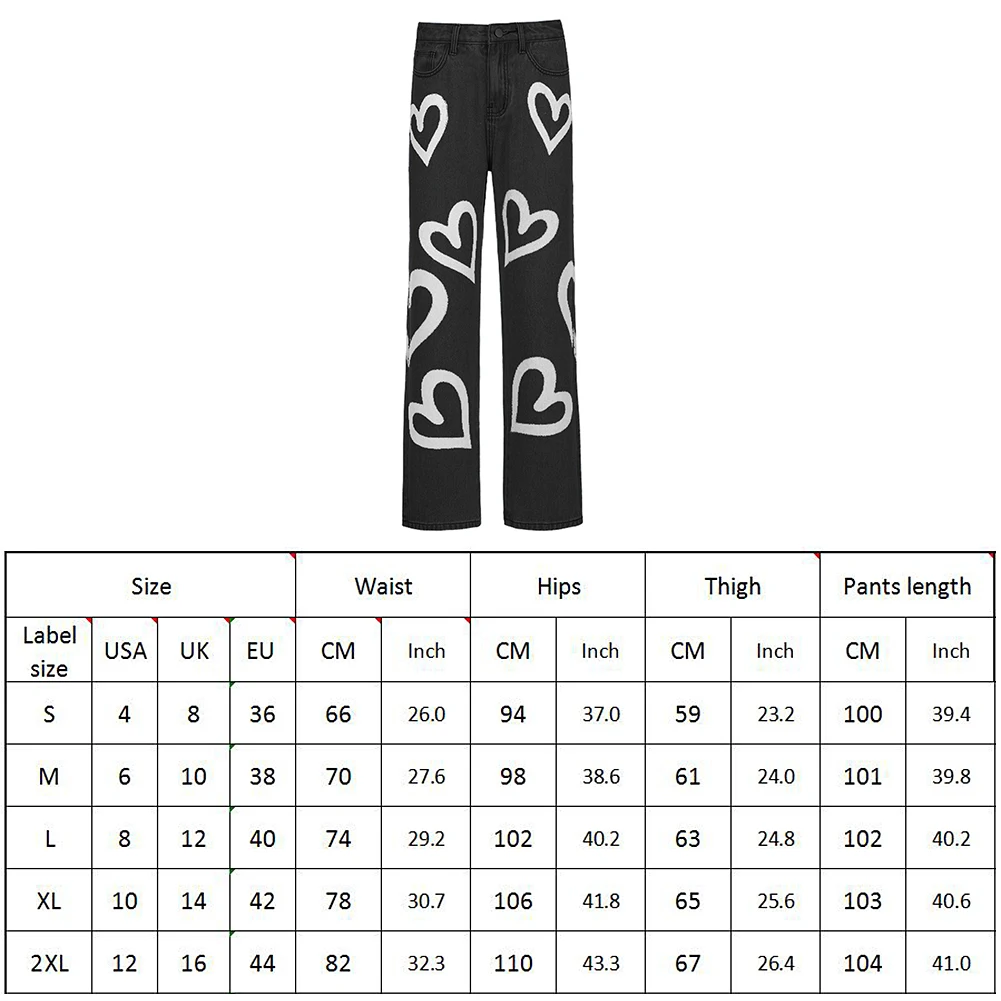 

Vintage Heart Printed Y2K Baggy Jeans Women High Waist Harajuku Aesthetic Mom Jeans Denim Streetwear 90s Trousers