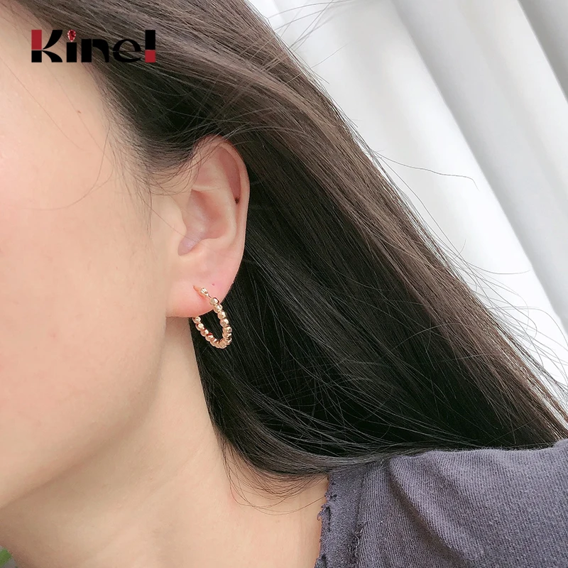 

Kinel Authentic 925 Sterling Silver Earrings Original Beaded Champagne Gold Hoop Earrings for Women Wedding Jewelry
