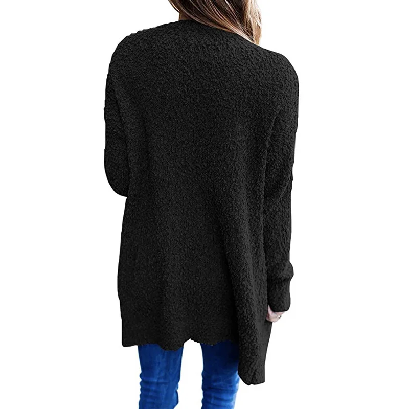 

Spring and Autumn Ladies' Sweet Sweater 2020 Women's Winter Casual Solid-Color Granule Fleece Double - Pocket Cardigan Sweater