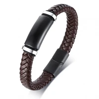 exquisite simple black leather metal bracelet mens trendy bracelet jewelry gift three colors available