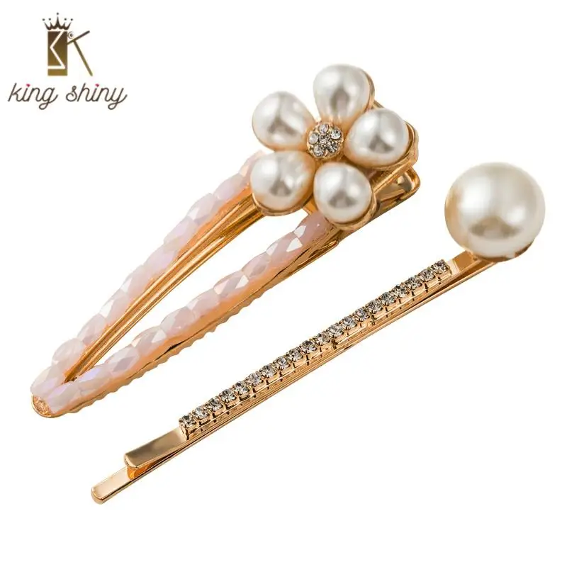 

Korean New Design 2pcs/set Simulated Pearl Flower Hair Clip Luxury Cystal Rhinestone Hair Pins Sweet Girl Party Hair Accessories