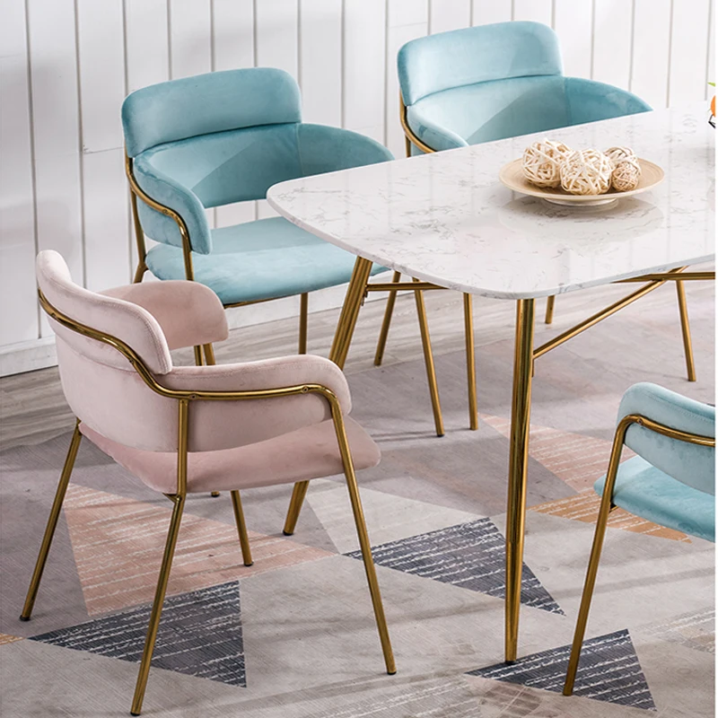 Роскошный железный металлический мягкий фланелевый обеденный стул в