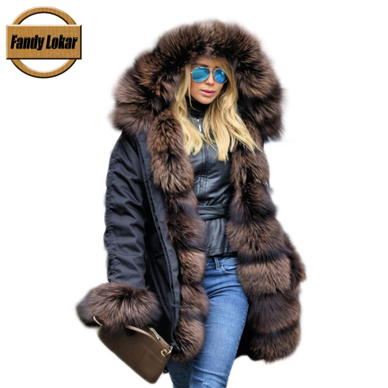 Fandy lokar FL парка из натурального меха зимняя женская куртка модная парка из натурального меха лисы с подкладкой из натурального меха кролика меховые пальто