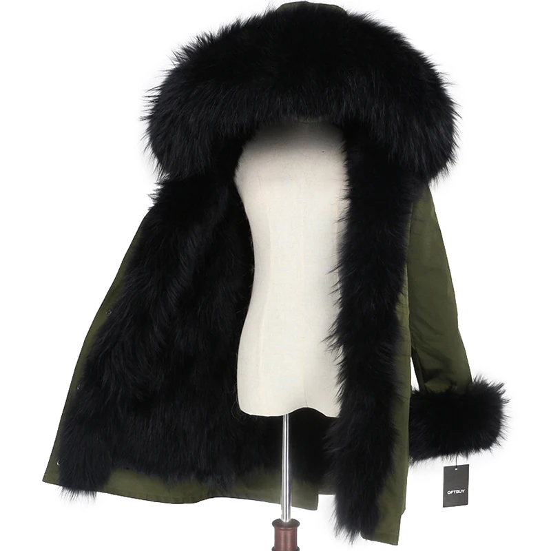 green black black OFTBUY, водонепроницаемое пальто с натуральным мехом, длинная парка, зимняя куртка для женщин, натуральный мех енота, воротник, капюшон, подкладка из лисьего меха, теплая уличная одежда - Цвет: green black black