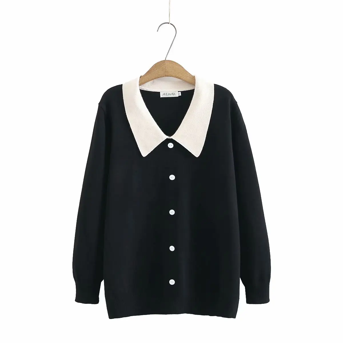

Women's oversize sweater autumn winter 2021 plus size women clothing turn-down collar button Top female black red Women jumper