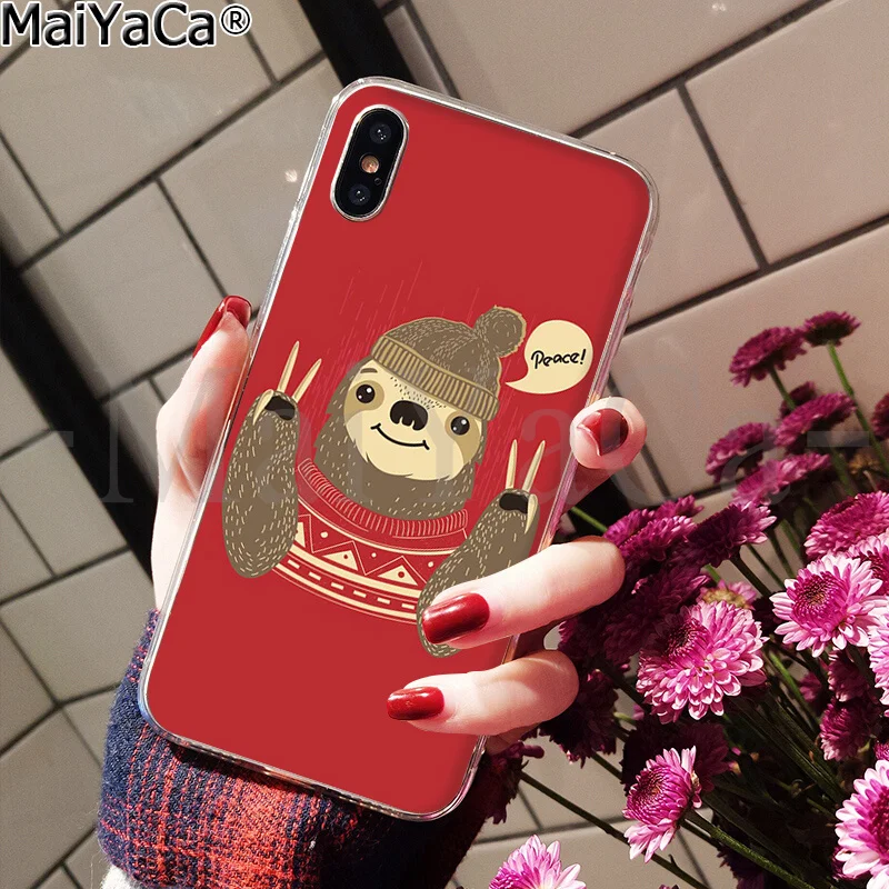 MaiYaCa Caffeinated животное Ленивец Крышка Прозрачный мягкий чехол для телефона для iPhone 6S 6plus 7plus 8 8Plus X Xs MAX 5 5S XR