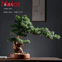 artificial greeting pine new chinese style bonsai decoration living room entrance green plant solid wood root decorations