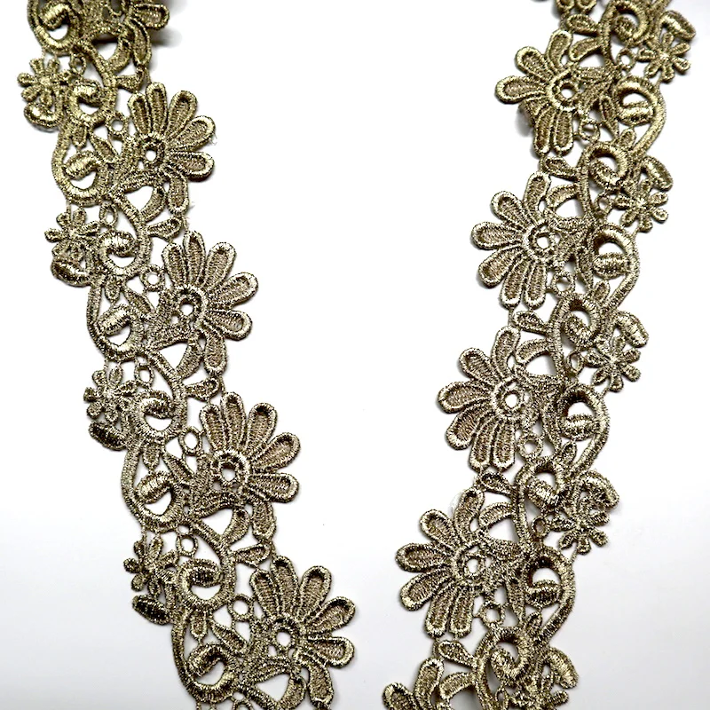 3 ярдов/партия 7 см Ширина Декор в виде золотистых металлических кружевной