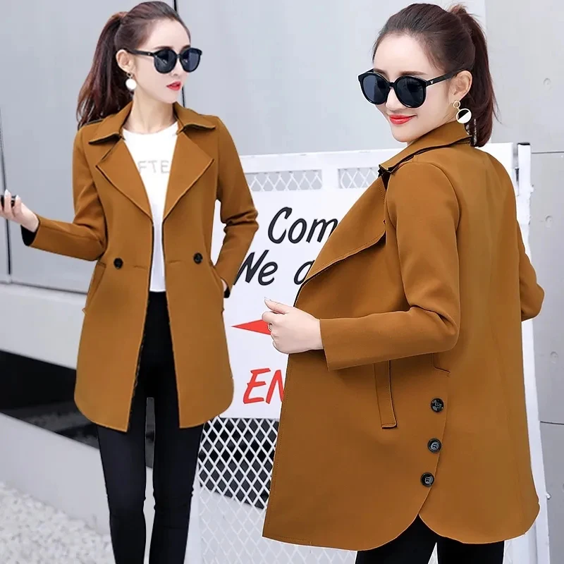 

2022 New Coat Spring And Autumn Women's Windbreaker 200 Kg Fat Sister Was Thin Mid-Length Trench Coat Jacket Female L147