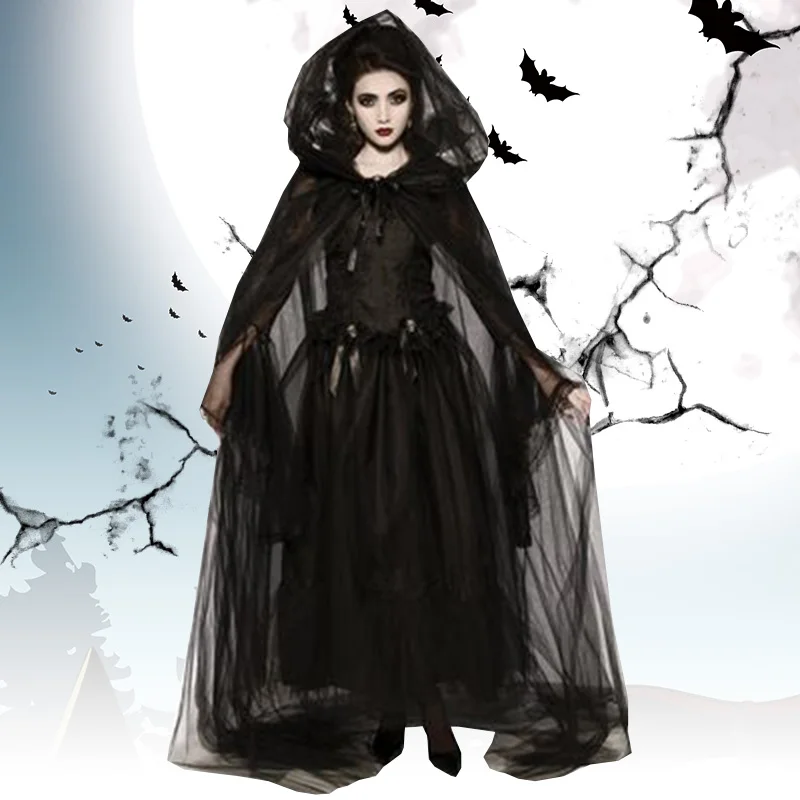 Хэллоуин злая ведьма плащ косплей платье женские Сетчатые эластичные костюмы