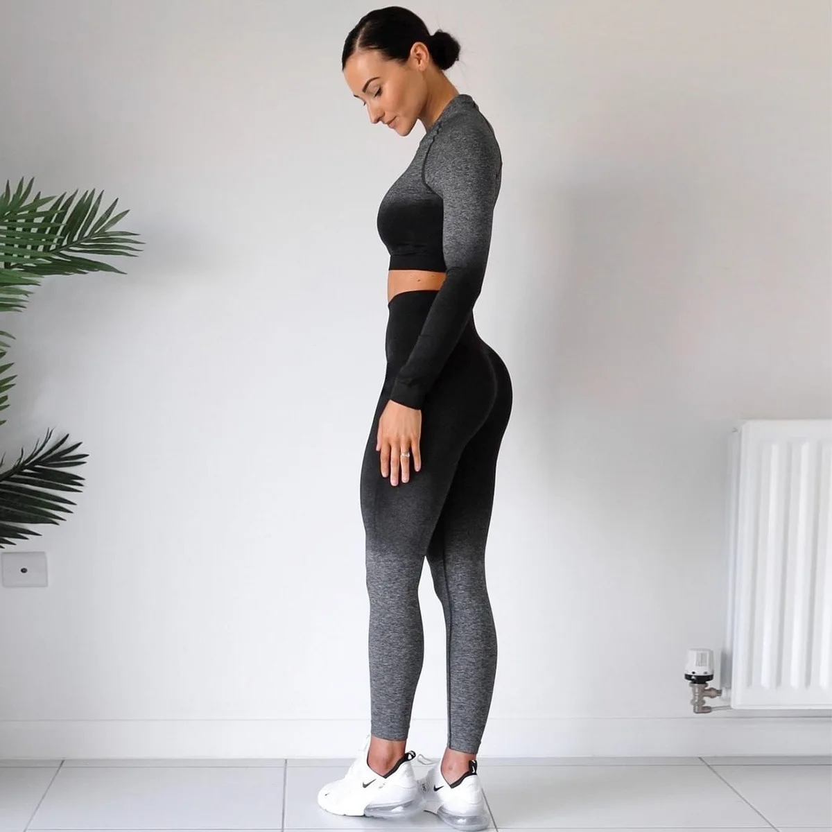 

2pcs Dyeing Quick-drying Long Sleeve Yoga Set Professional Women Sportwear Tight Leggings For Fitness Hip Lift Women's Tracksuit