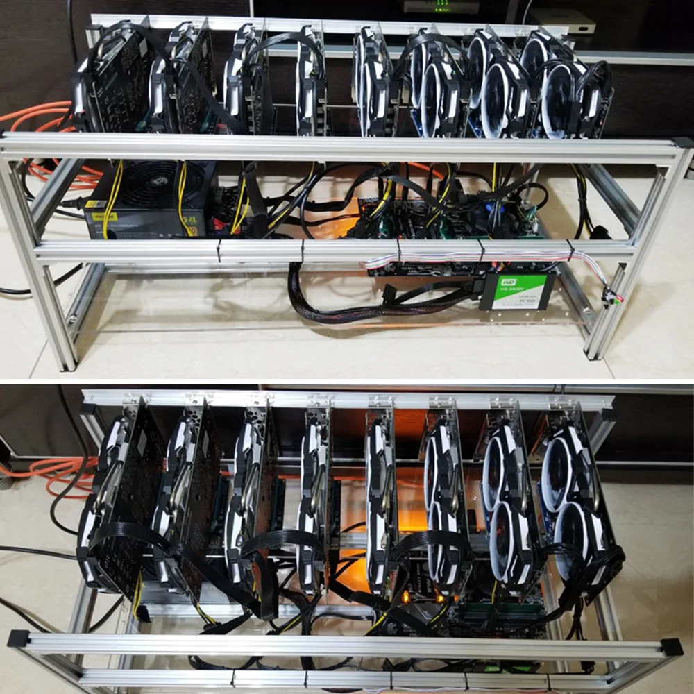 

8 GPU Open Mining Frame ATX Motherboard Bracket Fixing Frame Bitcoin Mining Rig Case with Multi-Fan Position for Graphics Card