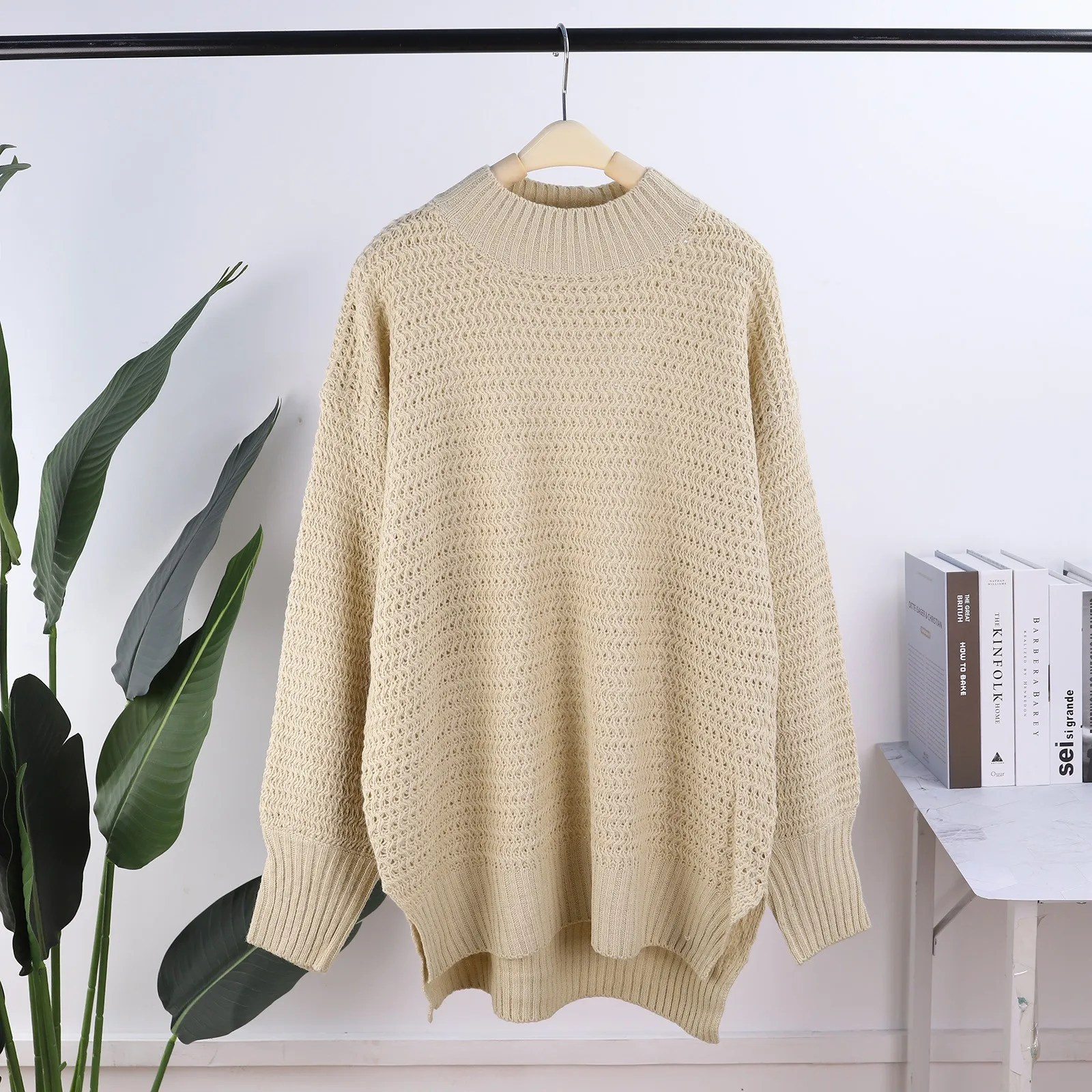 2021 Warm Fall Winter Sweaters Women High Neck Split hem Knitted Sweater Ladies Plus Size Pullover Tops Casual Female |