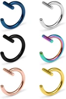 14g t shaped stainless steel gothic clip on non piercing double fake cuff lip nose ring septum hoop women girls men 6pcs
