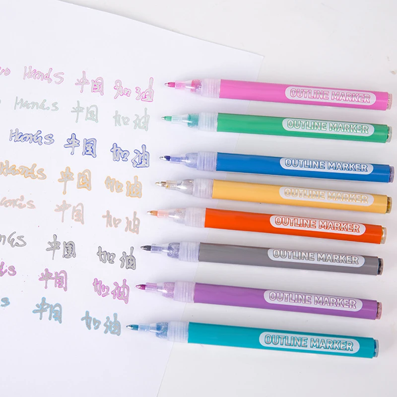 

Hot 8 Color Double Line Outline Pen Highlighter Marker Pen for Drawing Painting Scrap Book Card DIY Diary MVI-ing