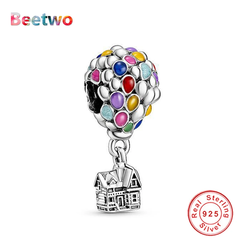 

925 Sterling Silver Pixar Up House & Balloons Charm Zircon Beads Fit Original Pandora Charms Bracelet Bead Jewelry Berloque