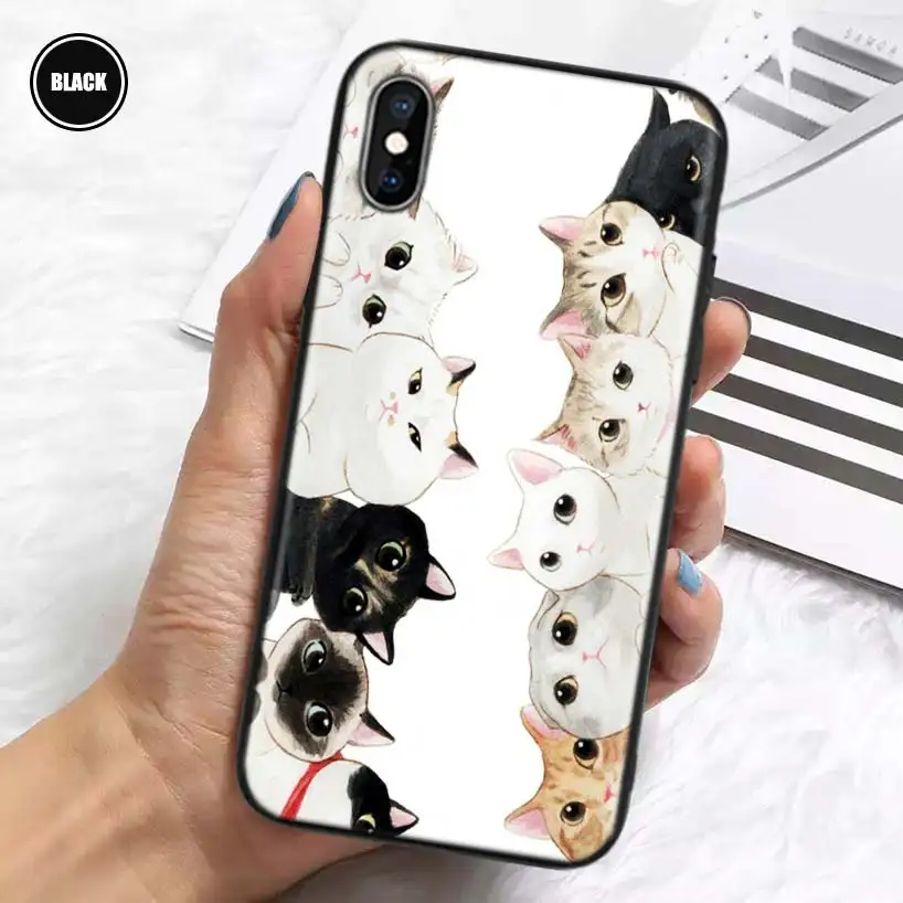 Cartoon Cute Cats Background Silicone Case Coque For iPhone 11 Pro Max 12 Mini 13 X XS XR 7 8 6 6S Plus 5 SE Phone Shell Cover F