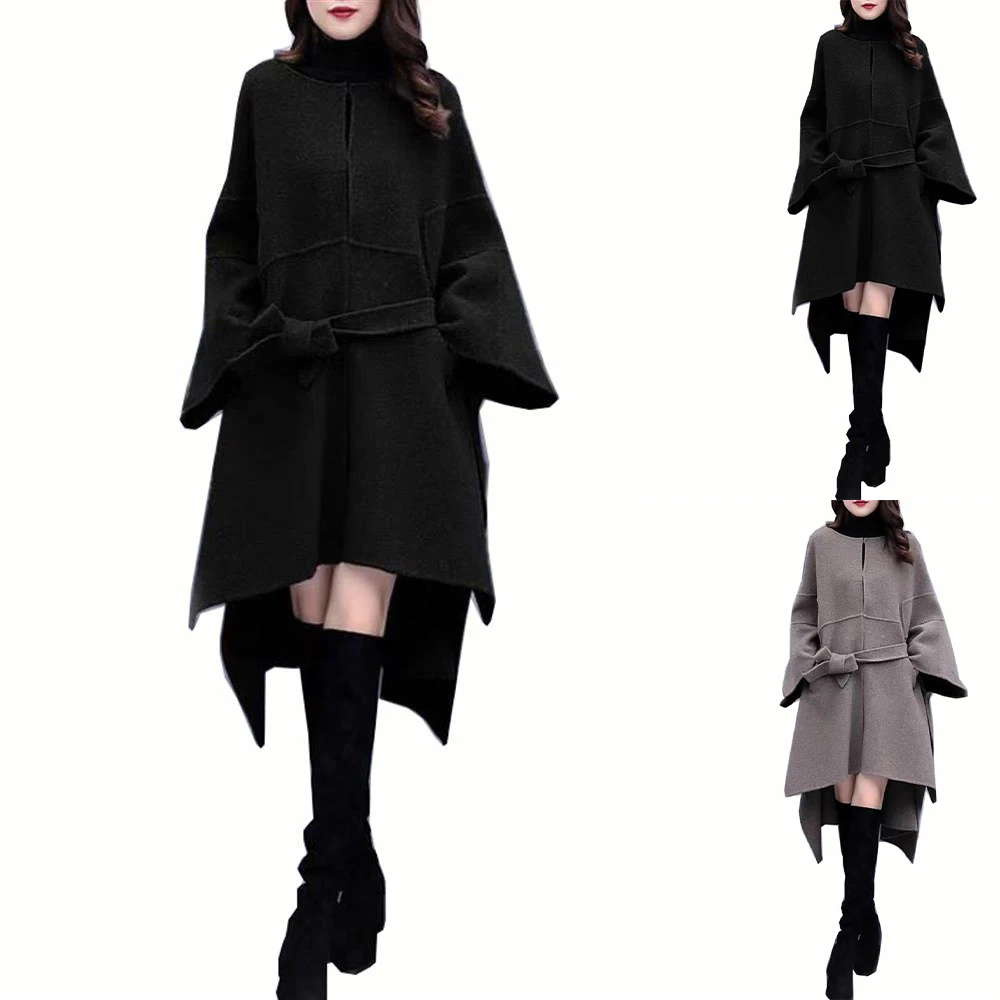 

Womens Ladies Long Sleeve Solid Winter Long Outwearing Warm Lace Up Overcoat Outwear Jacket Coat Plain Coat Tops Clothes