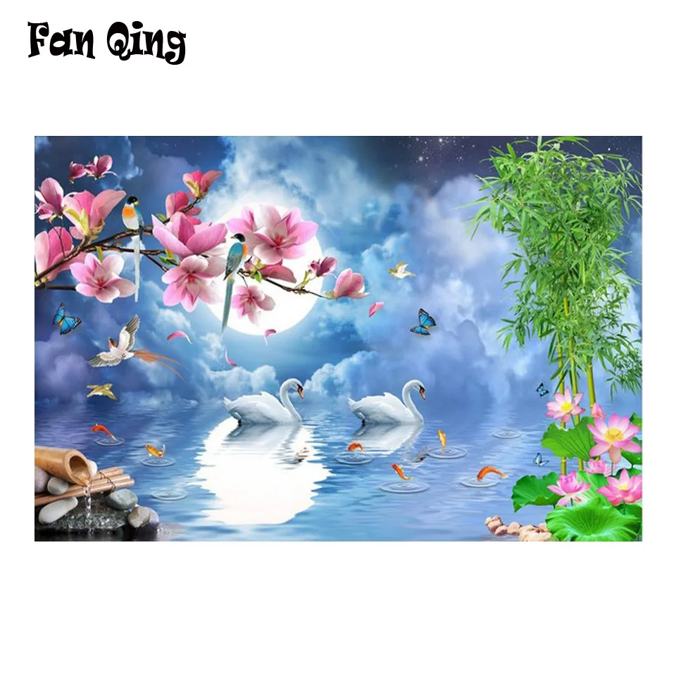 5D DIY Алмазная картина Лебедь красный карп рассвет цветок &quotвышивка полная