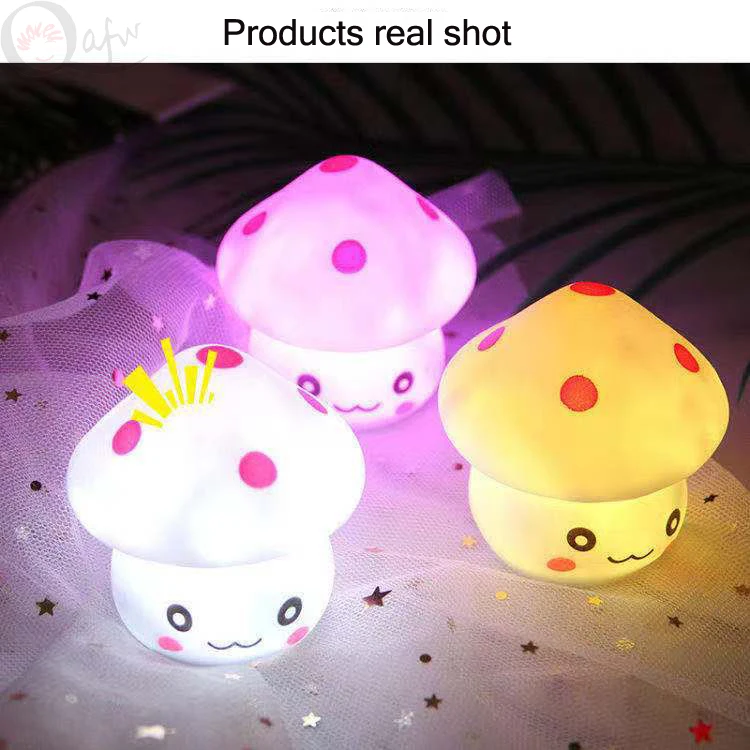 

Color changing LED mushroom light new cute6.5cm party light mini soft fur baby child sleeping night light novel glowing toy gift