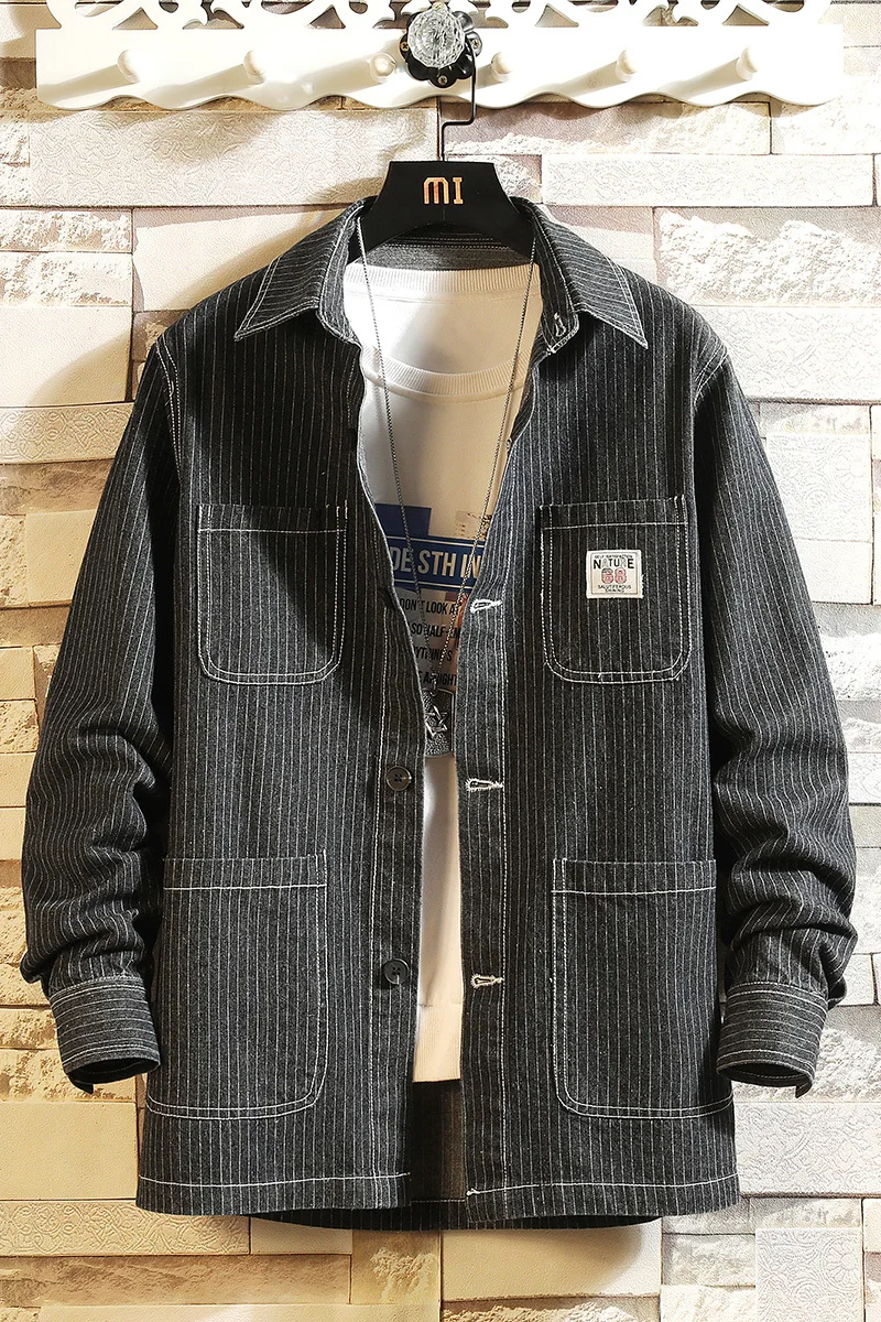 

New spring and autumn denim jacket men plus fat handsome Thick clothes Korean version men's windbreaker Black extra large