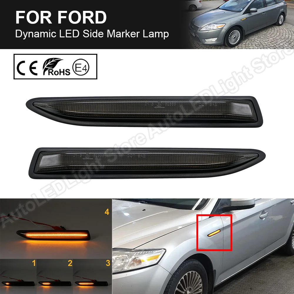 

2X для Ford Mondeo Mk4 хэтчбек седан универсал (BA7)2007 2008 2010-2015 дымовая линза Динамический светодиодный, боковой, габаритный фонарь указатель поворот...