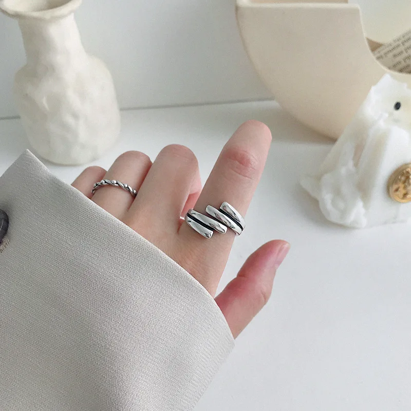 

Vintage 925 Sterling Silver Irregular Rings for Women Bijoux Gift Female Adjustable Size Finger Rings Anillos Wholesale