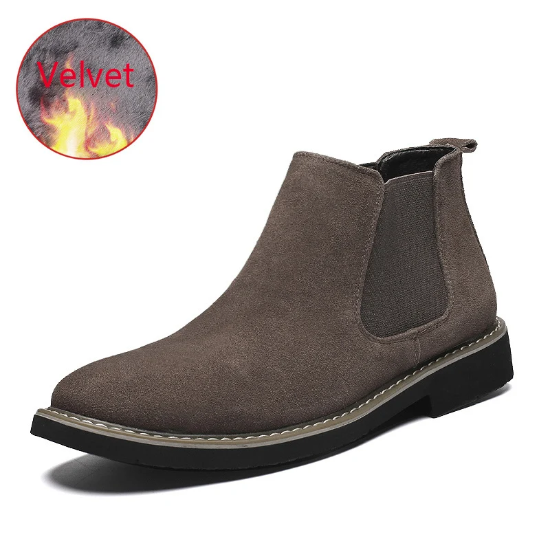 velvet khaki Модные мужские ботинки; большие размеры; Мужская обувь; повседневные ботинки «Челси» с острым носком; мужские замшевые слипоны из натуральной кожи; отличный дизайн - Цвет: velvet khaki