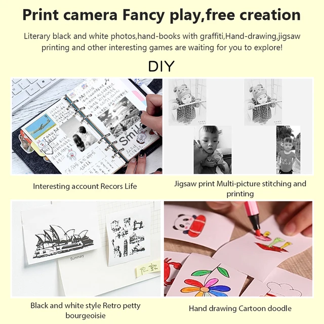 Kids Instant Print Camera Thermal Label Printing Camera Pocket Photo Printer for Children Christmas Gift List Study Note Memo 6