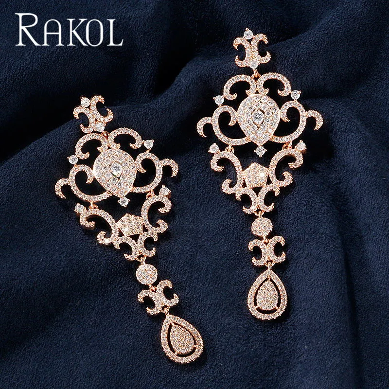 Женские серьги капли RAKOL классические с кубическим окислением Подарок на