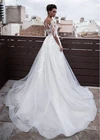 2021 круглый вырез декольте 2 в 1 Свадебные платья со съемной юбка с кружевными аппликациями, 34 рукава Двойка свадебные платья