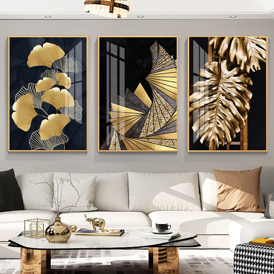 

Golden Plant Leaf Abstract Poster Canvas Print Nordic Decoration Wall Art Painting Decorative Picture for Living Room Home Decor
