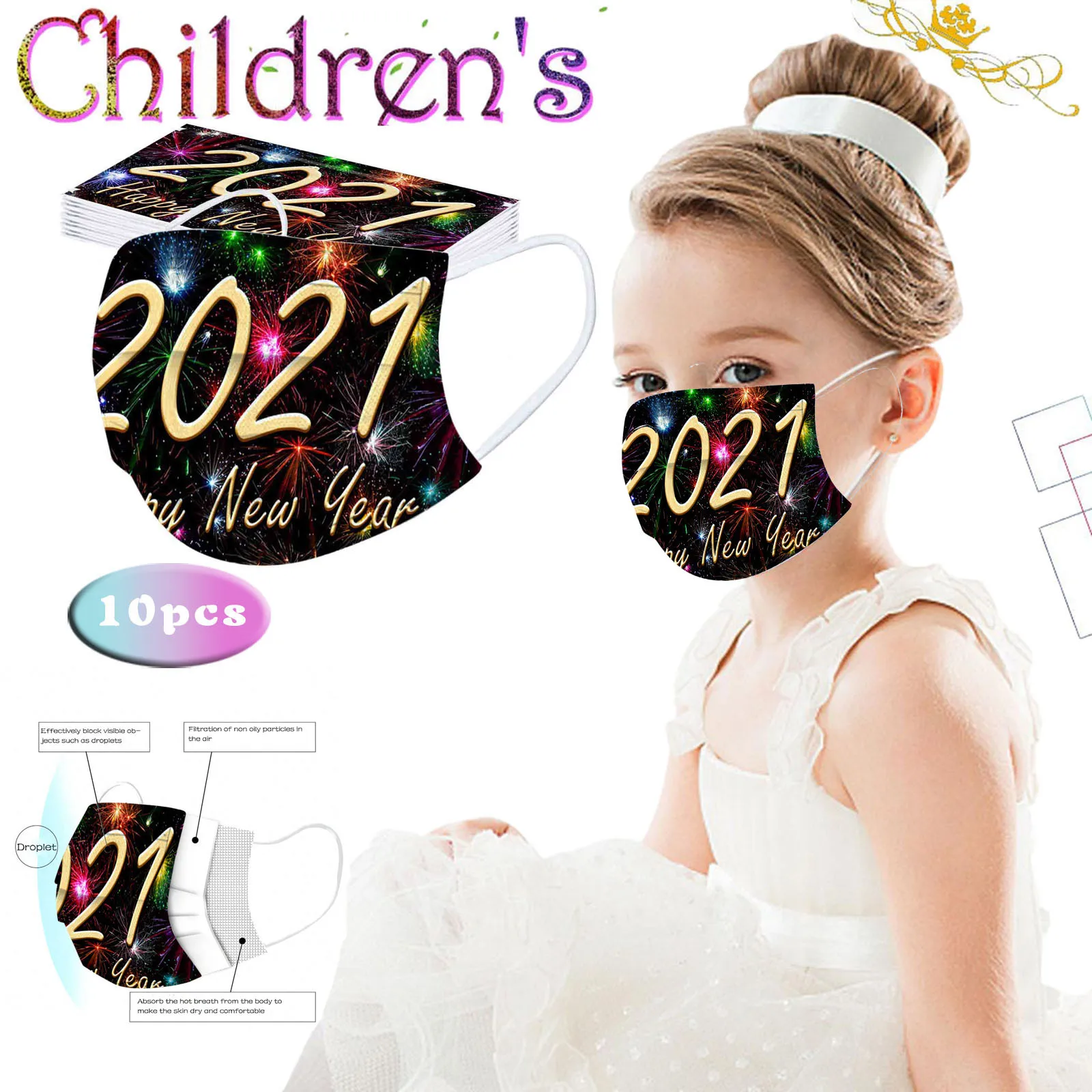 

10/20/30/50/100 Children's Christmas Printed Mask 3ply Ear Loop Disposable Protective Face Mask Breathable Gauze Mask Masker d5