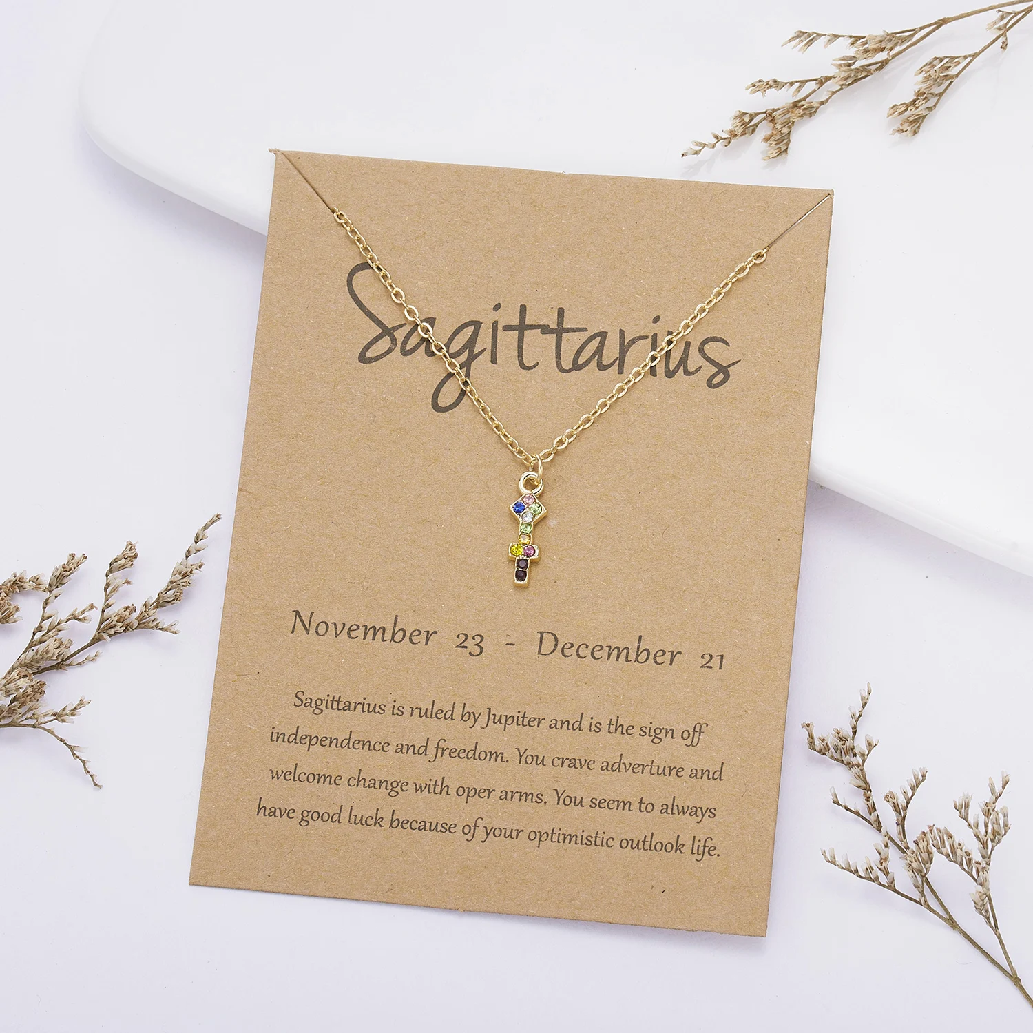 

Cardboard Zodiac Sign 12 Constellation Necklace Colorful Crystal Charm Gold Chain Choker for Women Birthday Party Jewelry Gifts