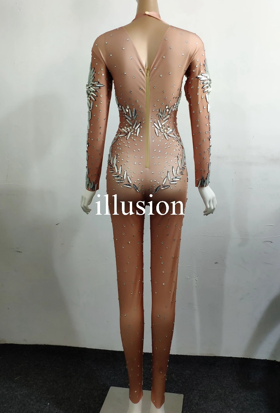 Модный комбинезон Стразы прозрачный сетчатый с кристаллами женские Комбинезоны