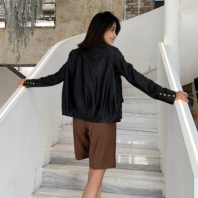 

JCHB 2021 Winter Autumn and new tanned leather Haining genuine leather coat women's stand collar short sheepskin jacket