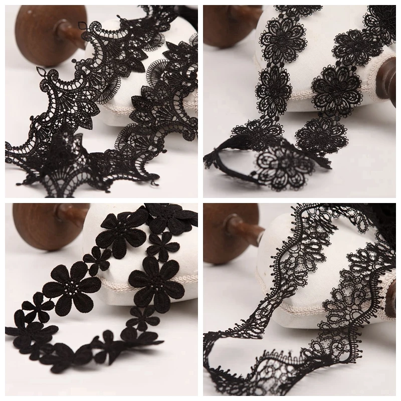 Изысканная черная лента из полиэстера и хлопка с 3d цветами кружевной воротник