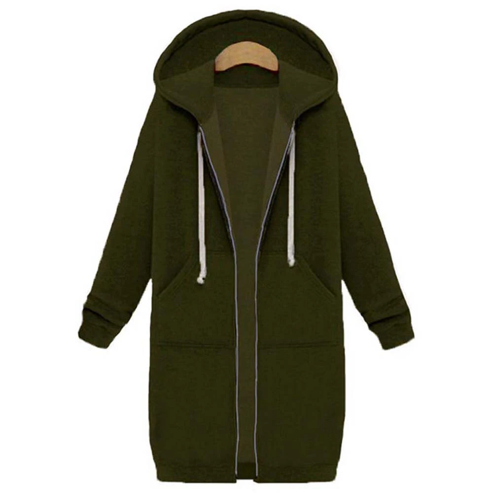 

Once 2020 Autumn Casual Women Long Hoodies Sweatshirt Coat Zip Up Outerwears Hooded Jacket Winter Pockets Plus Size Outwear Tops
