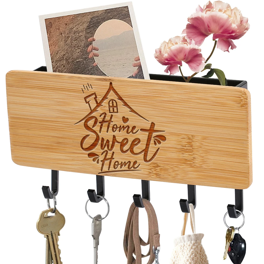 

Personalized Engraved Creative Letter Bamboo Wood Key Racks Sundries Storage Holders Racks Wall Door Back Decorative Hanger