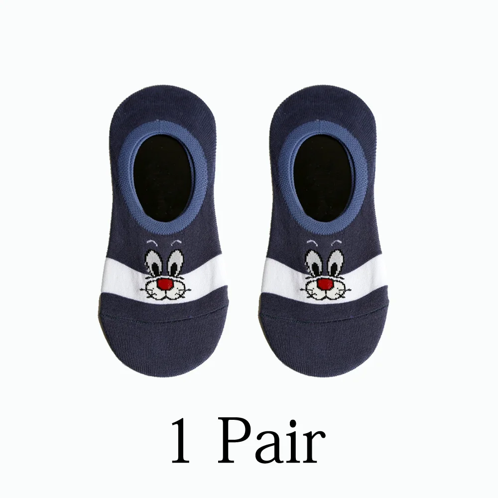 one pair 2 Для женщин носки в Корейском стиле летнее платье с милыми животными, Носки с рисунком медведя из мультика Мышь заниженные носки тонкие милые невидимые силиконовые Нескользящие носки-башмачки дропшиппинг - Цвет: one pair 2