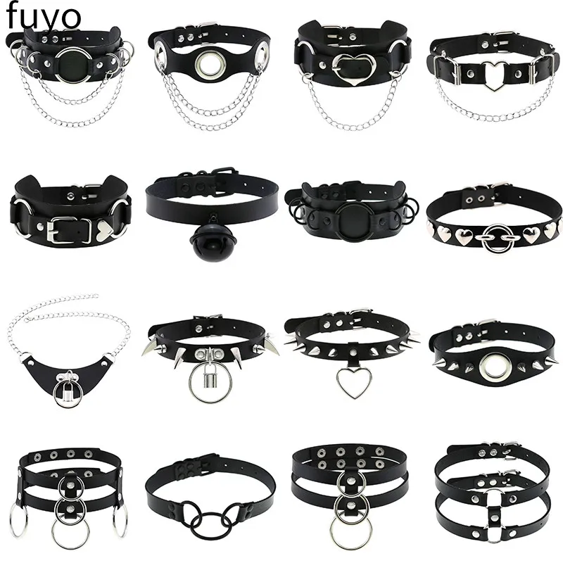 Замок сердце пикантные гот черного цвета из искусственной кожи колье ожерелье