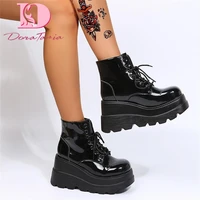 big size 43 new ins hot female party goth ankle boots fashion lace up wedges high heels womens boots 2021 casual shoes woman