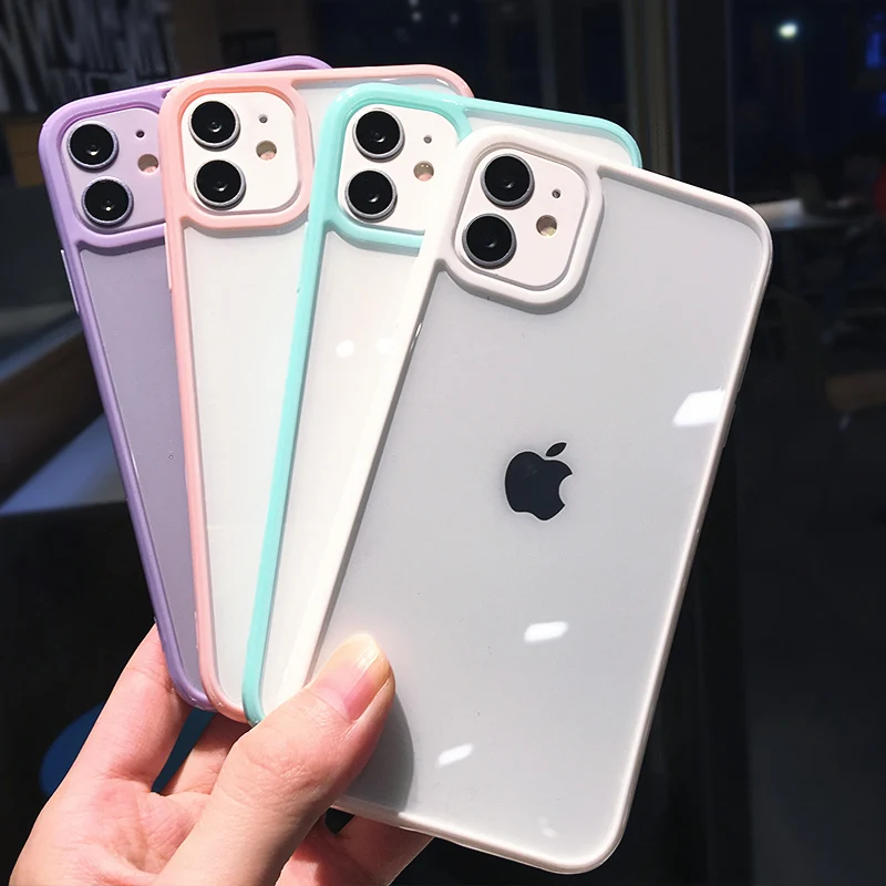 

Phone Case For iPhone 12 Mini 12 11 Pro X XR XS Max SE 2 7 8 Plus Fashion Candy Color Bumper Transparent Soft Acrylic Phone Case