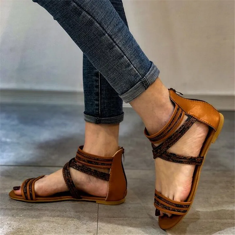 

Flat bottom women's sandals large size new style fashion casual platform sandals womens shoes zipper flat bottom women slippers