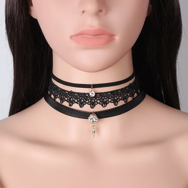 

Gothic Jewelry Neckband Collar Necklace Combination Set Lace Necklace Set halloween necklace for women jewelry for women