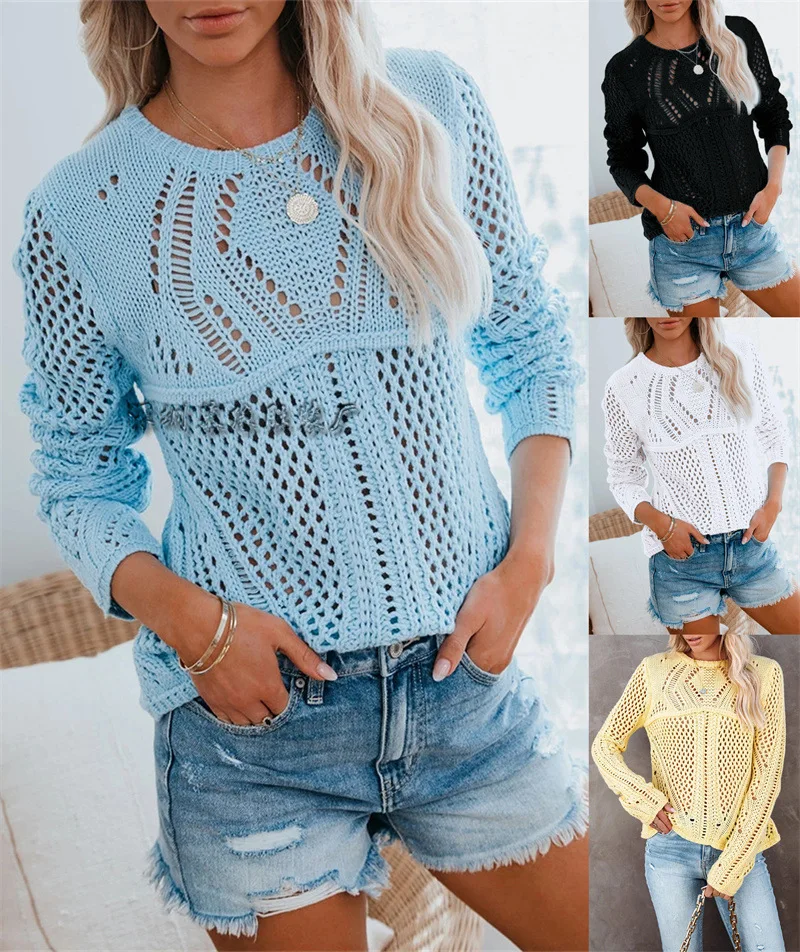 

2021 Autumn Winter Pullover Solid Temperament Office Lady O-Neck Knitting Solid Woman Sweaters