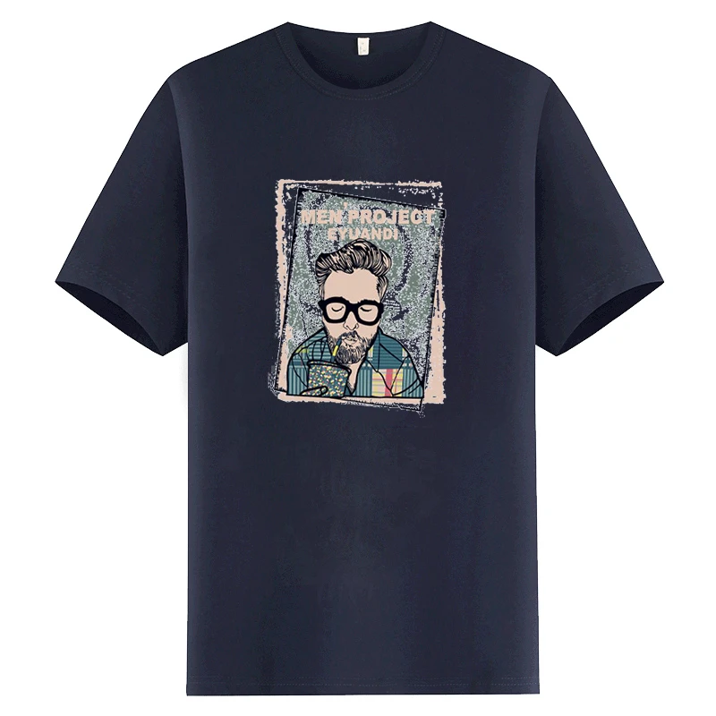 Черно белая футболка для мужчин Летняя мужская с принтом Cola Homme хлопковая