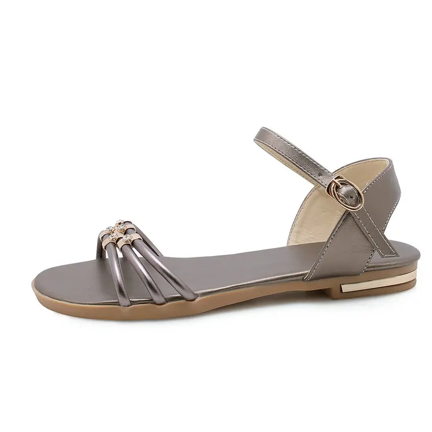 Женские босоножки на плоской подошве QUTAA черные сандалии из бычьей и