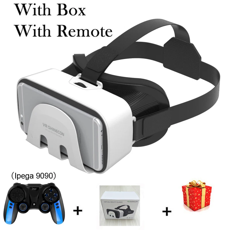 With Box 9090 Remote VR Shinecon G03B видео Шлем 3D очки Виртуальная реальность для iPhone Android смартфон очки шлем игровой Лен Набор - Цвет: With Box 9090 Remote