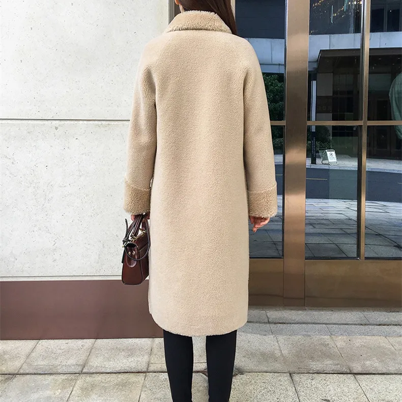 SY01, Женское зимнее пальто из 30% шерсти, пальто с мехом, теплая куртка, Овечья стрижка, меховые пальто для девушек, Женская длинная куртка, пальто